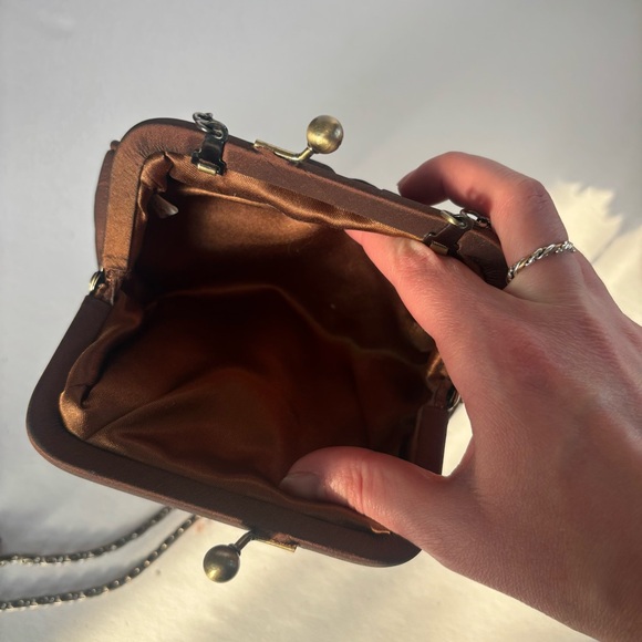 Small Brown Rhinestone Quilted Kiss lock Clutch - Picture 6 of 9